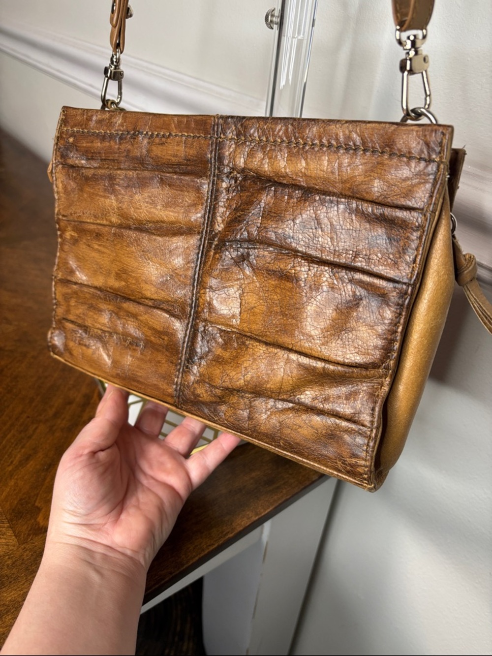 THE SAK distressed brown leather crossbody bag with daisy charm - Picture 6 of 15